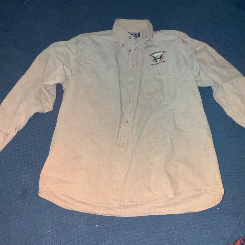 Three Rivers Mens Presidential Crew Air Force One Khaki Button Down Shirt M